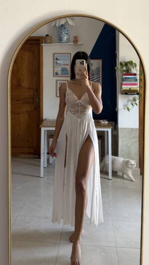 Nuisette longue en satin et dentelle