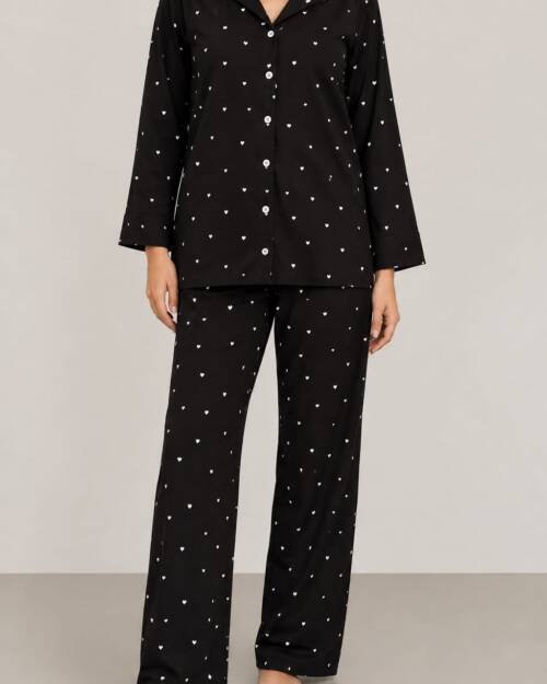 Pyjama col chemise à coeur
